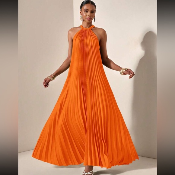 NEW‎  -  Elegant Orange Halter Maxi Dress - Picture 4 of 10